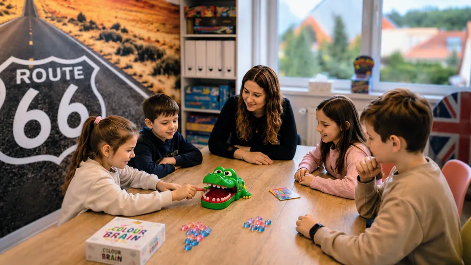 Lektorka prowadząca zajęcia z grupą uczniów w Ling King