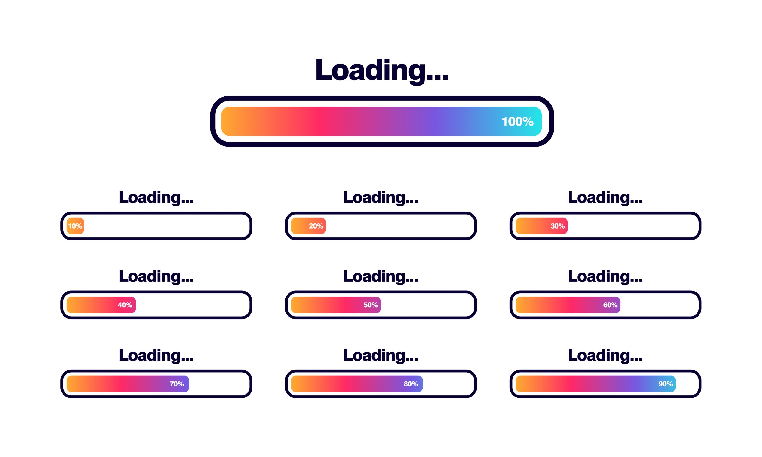 set of Loading bar vector illustration. Progress visualization. Loading status collection. Web design elements, Loading Infographic vector template